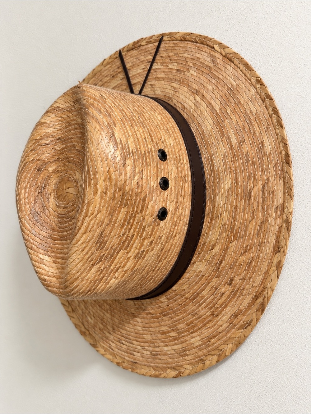 WAVE Cintilla de Palma Natural Straw Wide Brim Hat – Brown Leather Band